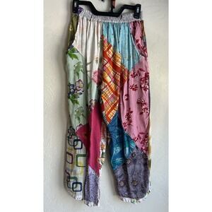 Sacred Threads Patchwork Pull On Baggy Wide Leg Cropped Pants S Boho Festival